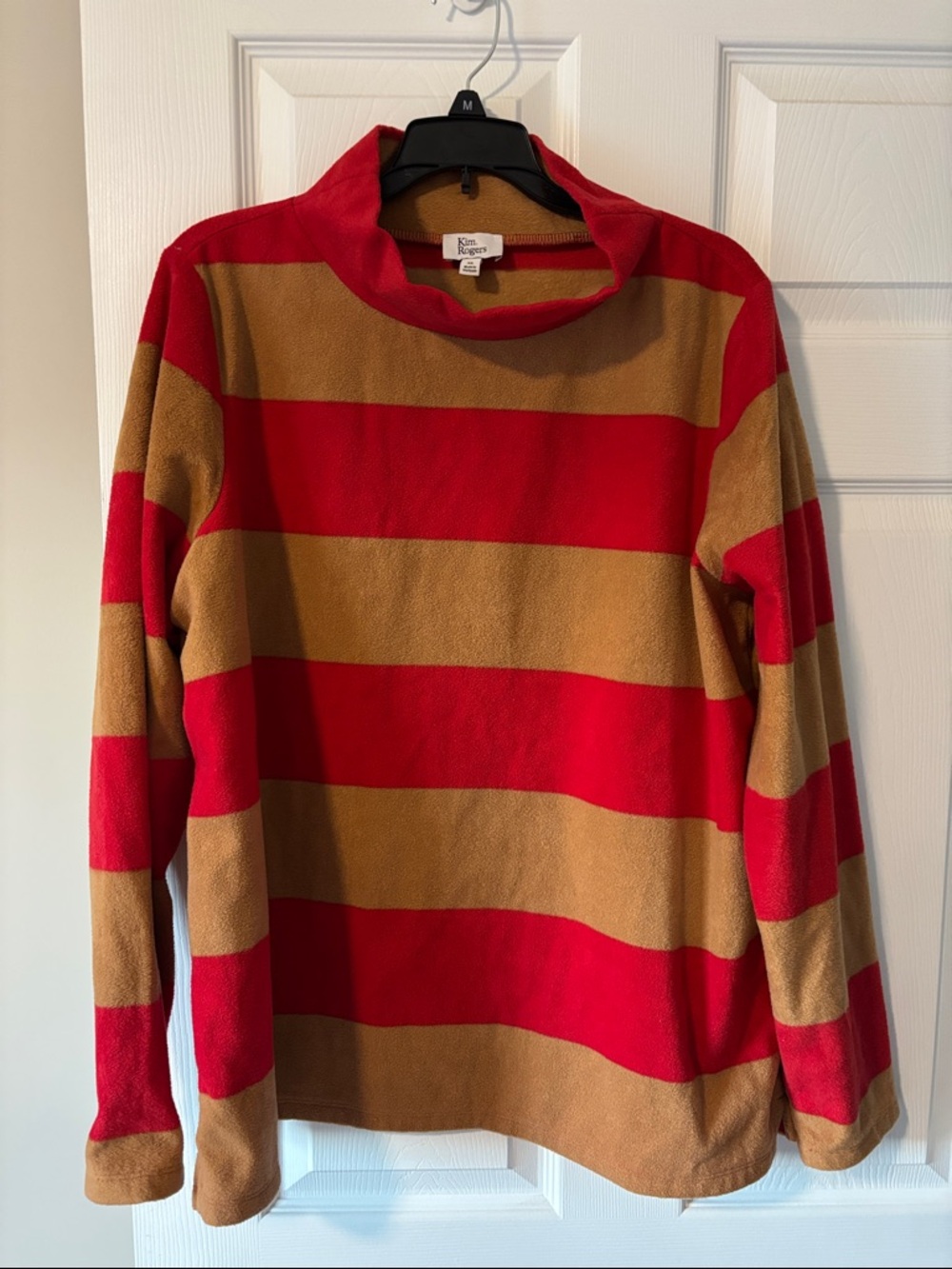 Kim Rogers Tan Fleece Pullover with Red Trim